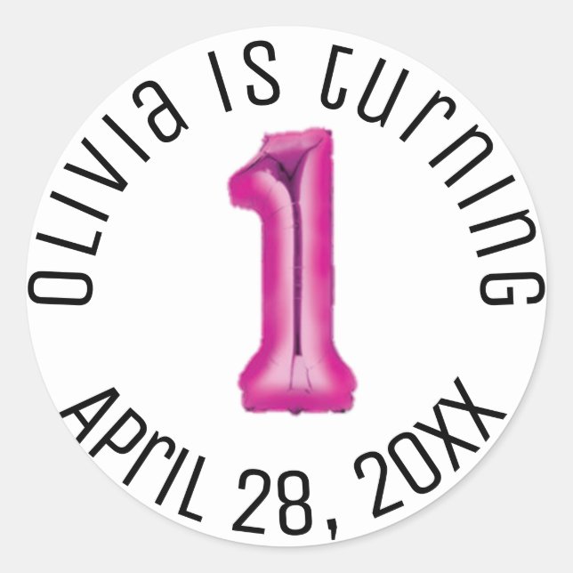 Adesivo Redondo Festa Moderna de Aniversário da Primeira Rapariga  (Frente)