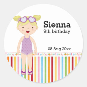 Adesivo Redondo Festa na piscina (menina)