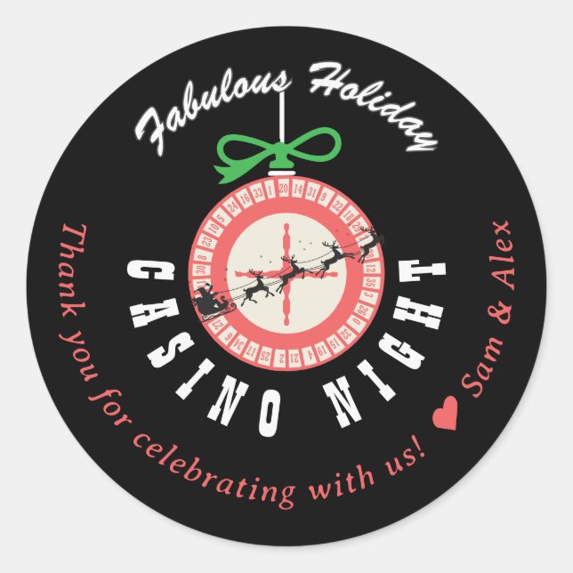 Adesivo Redondo Festa Noturna de Pôquer Blackjack no Holiday Vegas (Frente)