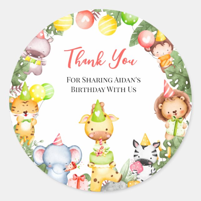 Adesivo Redondo Festa Para Crianças Safari Obrigado (Frente)