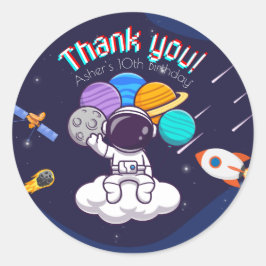 Adesivo Redondo Festa Personalizada de Astronauta Agradecimento