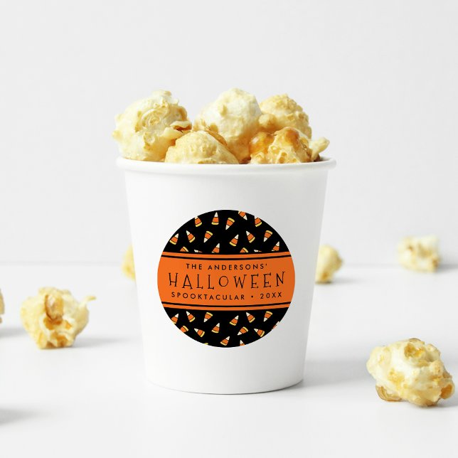 Adesivo Redondo Festa Personalizada de Halloween Candy Corn (Criador carregado)