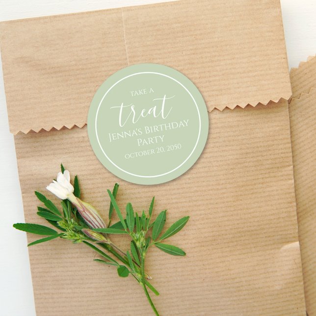 Adesivo Redondo Festa Simples de Caligrafia Verde de Aniversário (Criador carregado)