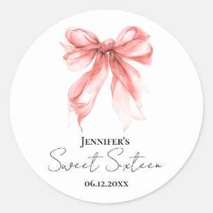 Adesivo Redondo Festa Sweet 16 Coquette com Arco de Ouro Rosa 