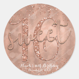 Adesivo Redondo Festa Sweet 16 Favor Rosa Dourado Glamour