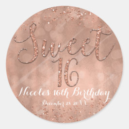 Adesivo Redondo Festa Sweet 16 Favor Rosa Dourado Glamour