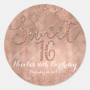 Adesivo Redondo Festa Sweet 16 Favor Rosa Dourado Glamour