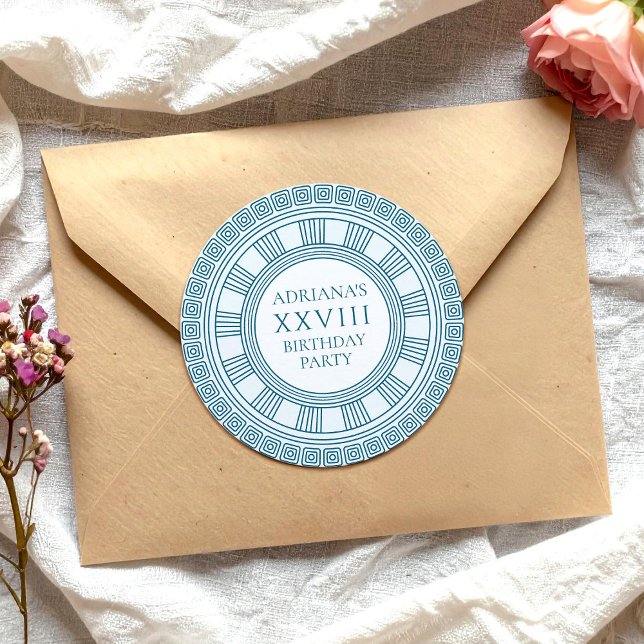 Adesivo Redondo Festa temática da Grécia antiga com padrão azul (Criador carregado)