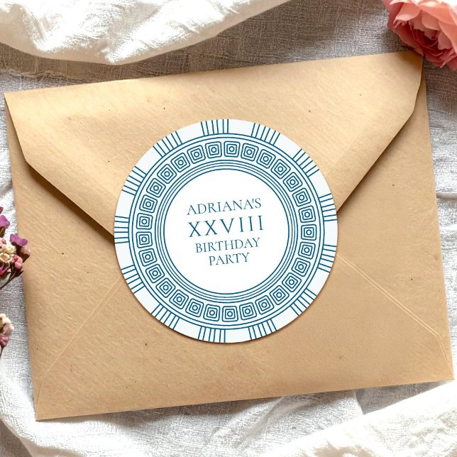 Adesivo Redondo Festa temática da Grécia Antiga com padrão azul (Criador carregado)