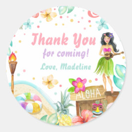 Adesivo Redondo Festa Tropical de Aniversário Luau Havaiano Piscin