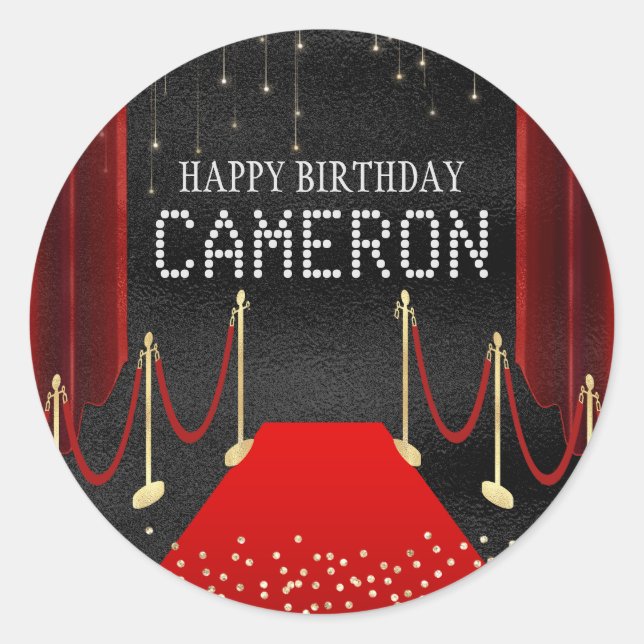 Adesivo Redondo Festa VIP de Hollywood Red Carpet (Frente)