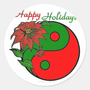 Adesivo Redondo Festa Yin Yang Poinsettia Verde Vermelho