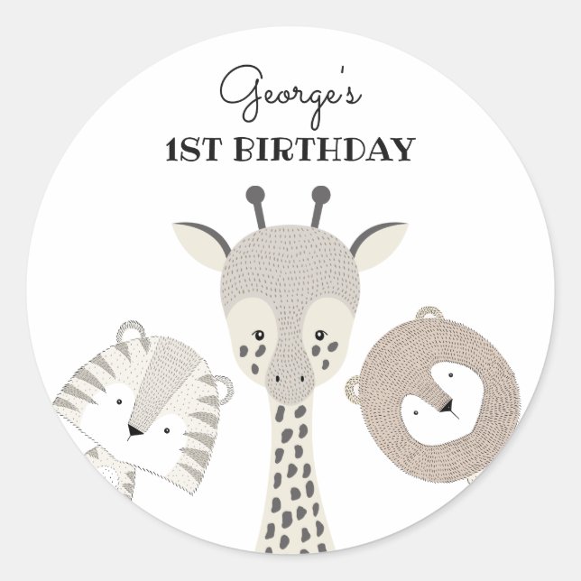 Adesivo Redondo Festas de aniversário Safari de Animais da Selva M (Frente)