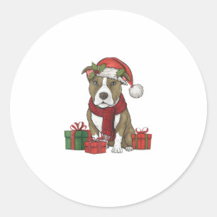 Adesivo Redondo Festas de Natal do Cachorro Pitbull Americano Terr