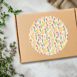 Adesivo Redondo Festas de Páscoa Antigas Lindos Pintinhos Amarelos