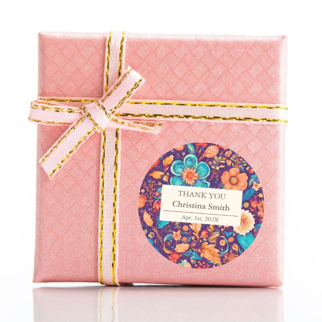 Adesivo Redondo Festiva Botânica - Obrigado (Botanical Festive Retirement Party Thank You Classic Round Sticker)