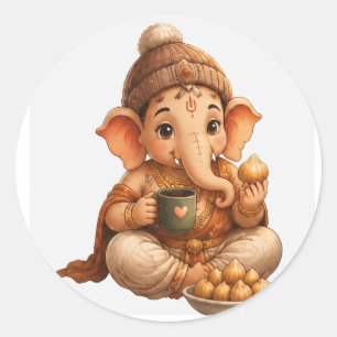 Adesivo Redondo Festival Cute Ganesha Ganesh Chaturthi