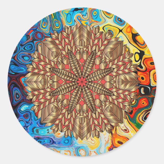 Adesivo Redondo Festival de Natureza Dourada Vermelha (Frente)