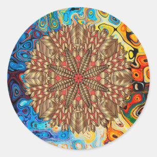 Adesivo Redondo Festival de Natureza Dourada Vermelha