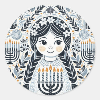 Adesivo Redondo Festival of Lights: Hanukkah Sameach Stickers 