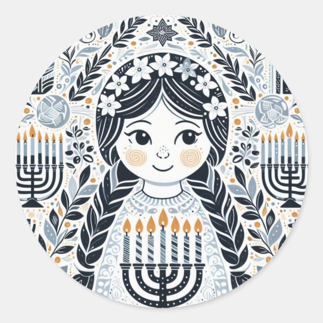 Adesivo Redondo Festival of Lights: Hanukkah Sameach Stickers  (Frente)