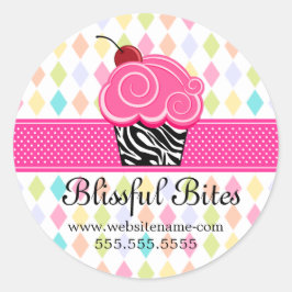 Adesivo Redondo Festivas Caixas de Cupcake de Cereja Festiva