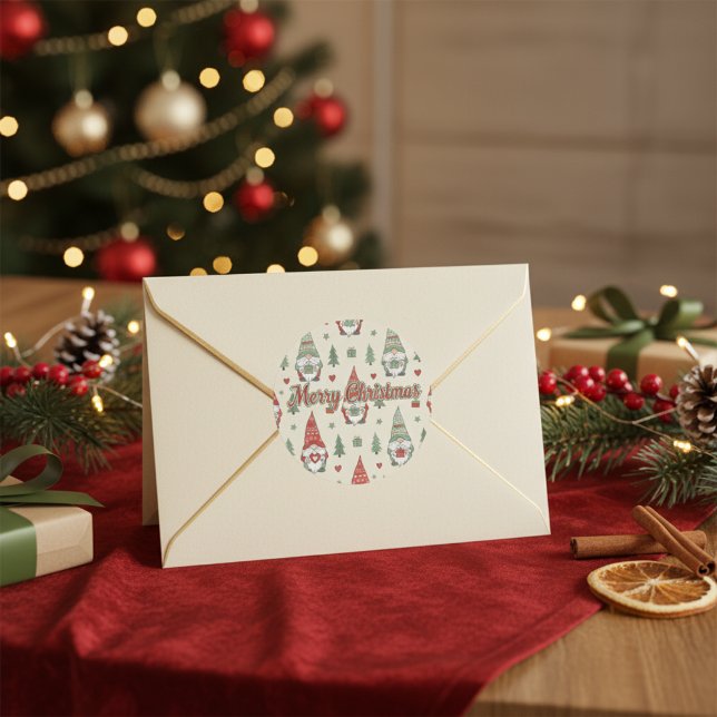 Adesivo Redondo Festive Christmas Gnome Pattern Sticker (Criador carregado)