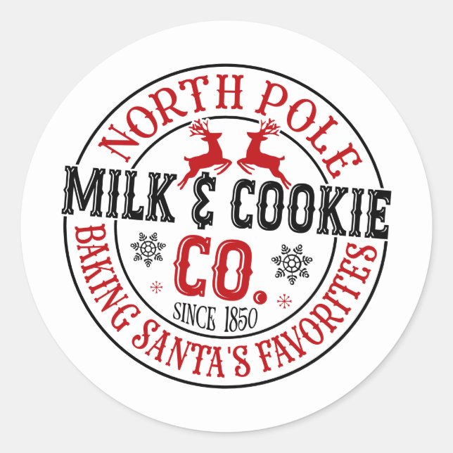 Adesivo Redondo Festive Christmas North Pole Milk Cookie Company (Frente)