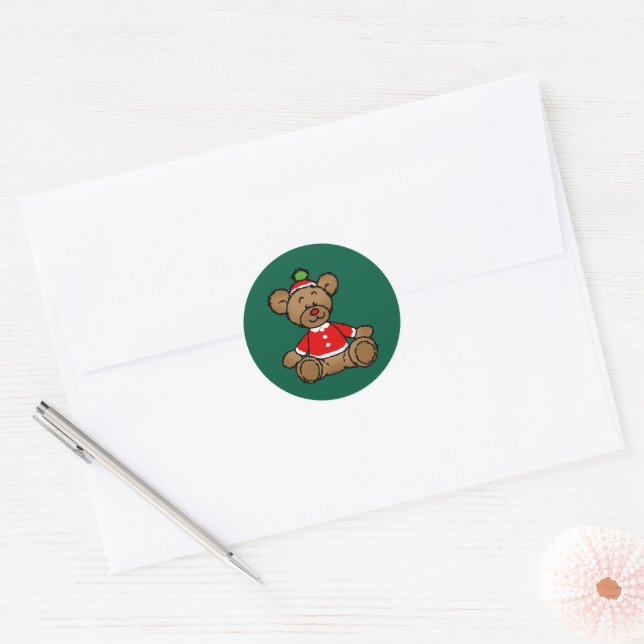 Adesivo Redondo Festive Christmas Teddy Bear Design (Envelope)