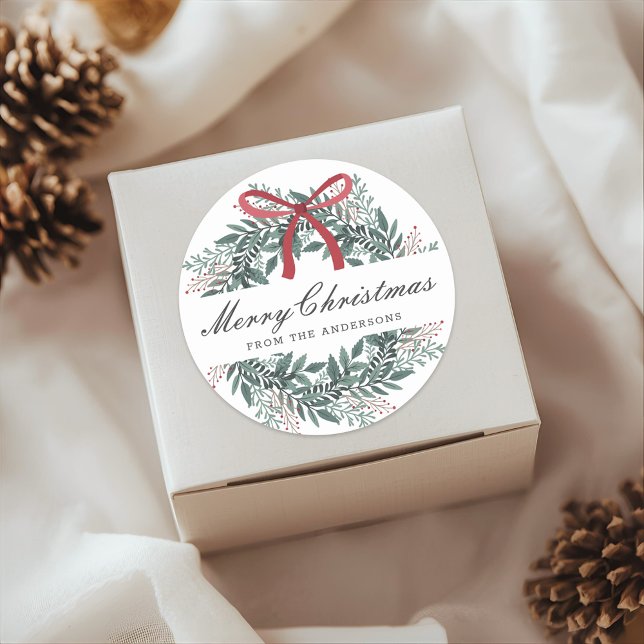 Adesivo Redondo Festive Christmas Wreath Holiday Gift (Criador carregado)
