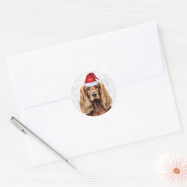 Adesivo Redondo Festive Cocker Spaniel Dog on Woof Art Christmas (Envelope)