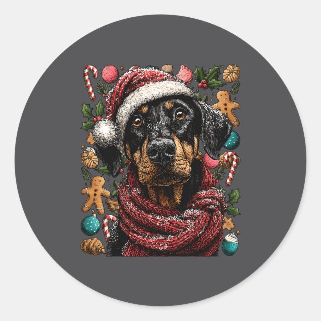 Adesivo Redondo Festive Doberman With Santa Hat Snowy Winter Chris (Frente)