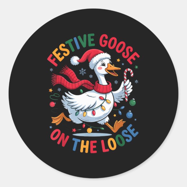 Adesivo Redondo Festive Goose On Loose Christmas Cute Holiday Wint (Frente)