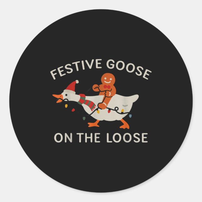 Adesivo Redondo Festive Goose On The Loose Funny Gingerbread Chris (Frente)