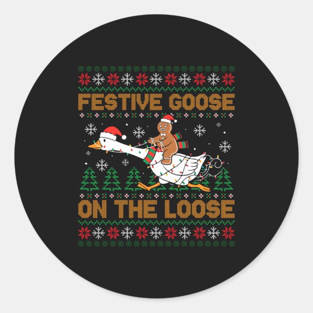 Adesivo Redondo Festive Goose On The Loose Funny Gingerbread Ugly  (Frente)