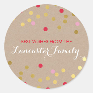 Adesivo Redondo FESTIVE HOLIDAY SEAL confetti padrão kraft de ouro