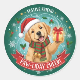 Adesivo Redondo Festive Paws & Holiday JoySticker