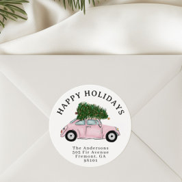 Adesivo Redondo Festive Pink Car Christmas Tree Return Address