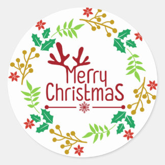 Adesivo Redondo Festive Red Christmas Wreath Classic Round Sticker