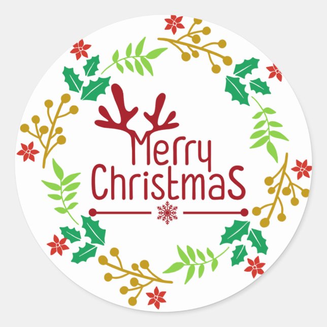 Adesivo Redondo Festive Red Christmas Wreath Classic Round Sticker (Frente)