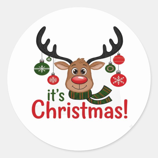 Adesivo Redondo Festive Reindeer Face Cartoon Sticker (Frente)