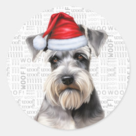 Adesivo Redondo Festive Schnauzer Dog Woof Word Art Christmas