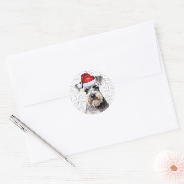 Adesivo Redondo Festive Schnauzer Dog Woof Word Art Christmas (Envelope)
