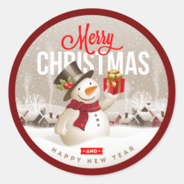 Adesivo Redondo Festive Snowman Holiday Sticker – Merry Christmas 
