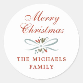 Adesivo Redondo Festivo Azul Fita e Poinsettia Natal