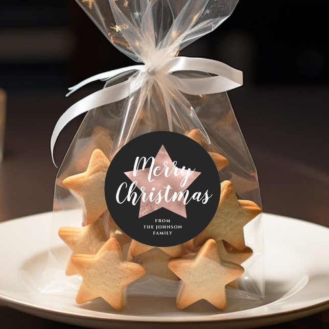 Adesivo Redondo Festivo Black Merry Christmas (Festive Black Merry Christmas Classic Round Sticker)