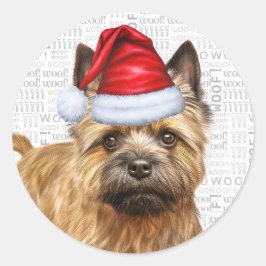 Adesivo Redondo Festivo Cairn Terrier Dog Woody Art Natal