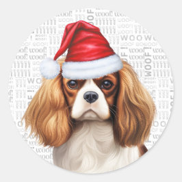 Adesivo Redondo Festivo Cavalier Spaniel Dog Woof Art Natal