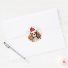 Adesivo Redondo Festivo Cavalier Spaniel Dog Woof Art Natal