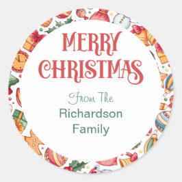 Adesivo Redondo Festivo e alegre Festas de Envelope de Natal